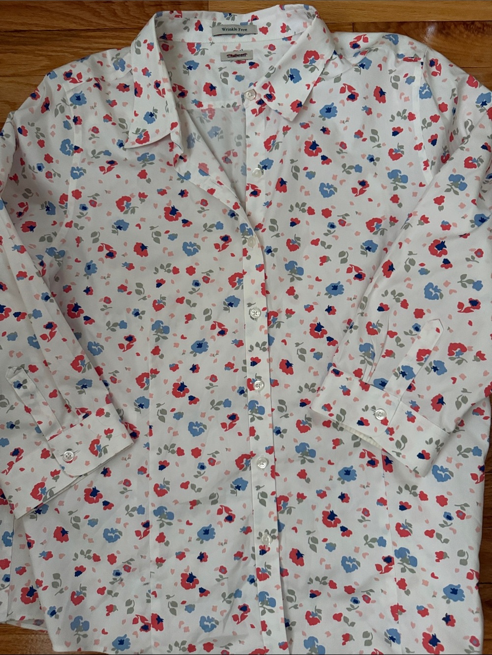 L.L. Bean White Floral Button-Down Shirt